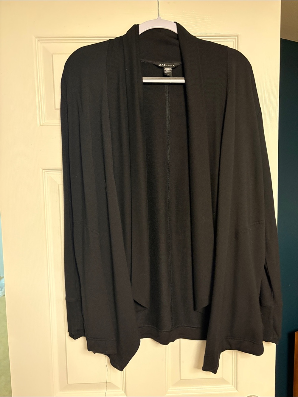 Athleta Black Draped Open-Front Cardigan